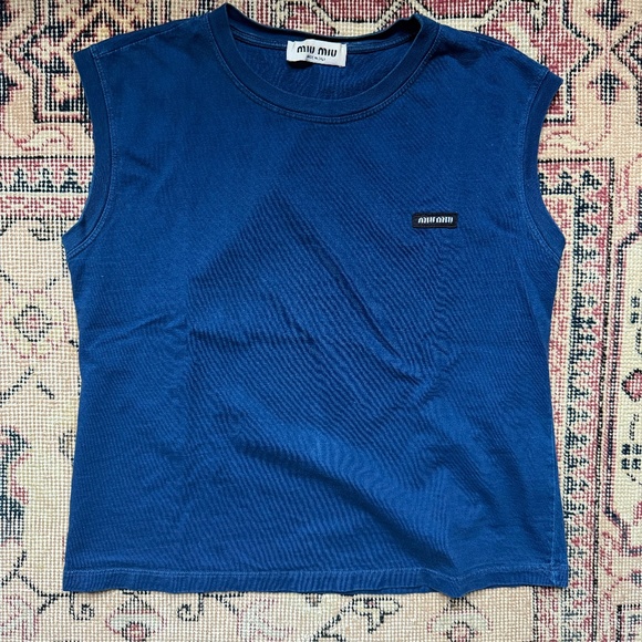 MIUMIU Cotton Logo Sleeveless Tshirt